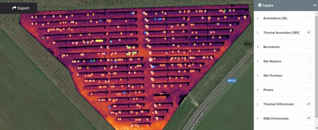 Diagnostika fotovoltaické elektrárny pomocí dronu s termovizí
